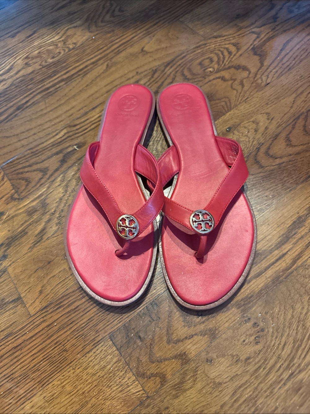 Tory Burch Red Leather Logo Thong Sandals